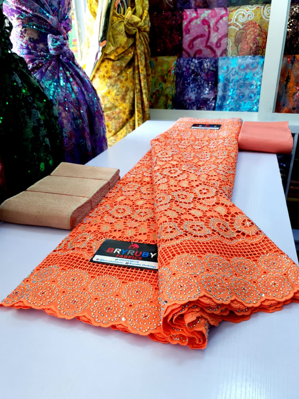 Andrea Swiss Cotton Lace - Peach & Gold - SCL02H