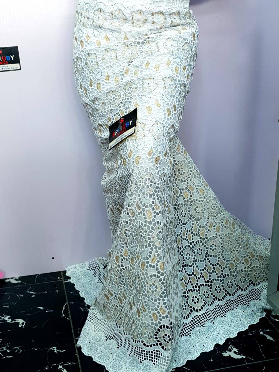 Andrea Swiss Cotton Lace - White & Gold - SCL02B