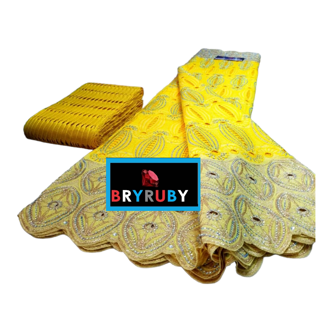 MAYA Tiny Stones Swiss Cotton Lace - Yellow & Gold - SCL01B
