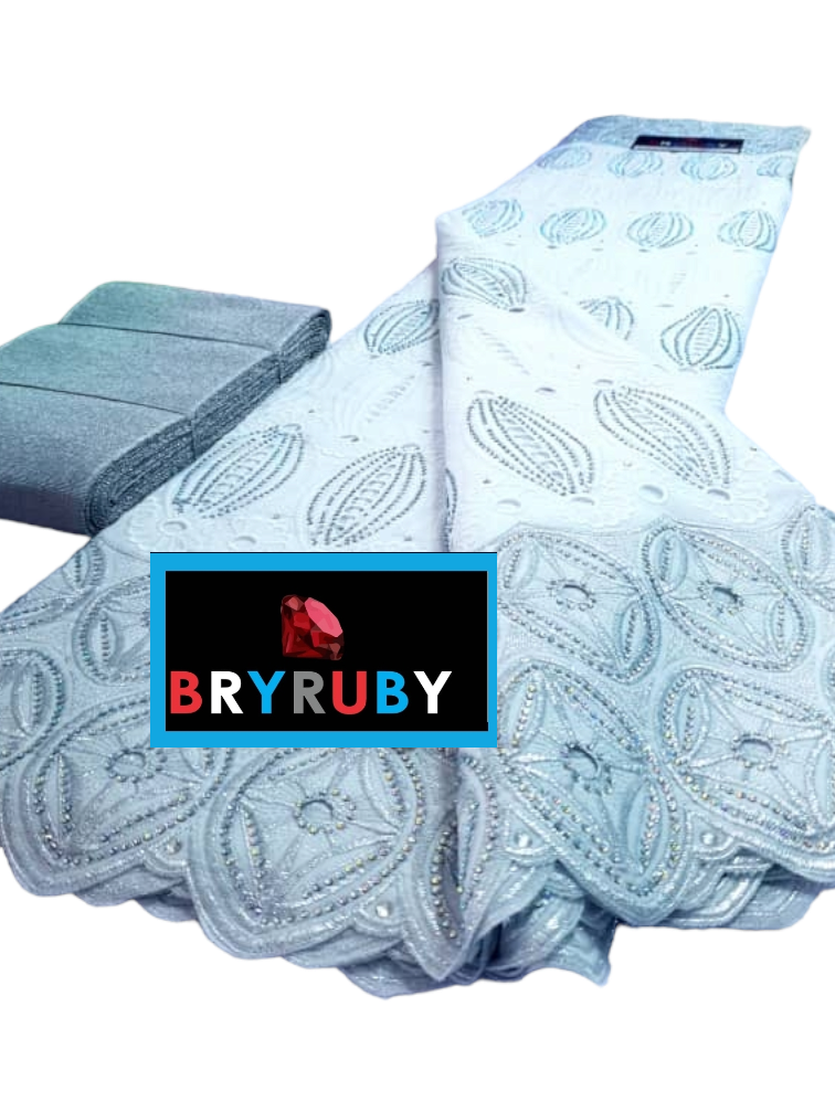 MAYA Tiny Stones Swiss Cotton Lace - White & Silver- SCL01E