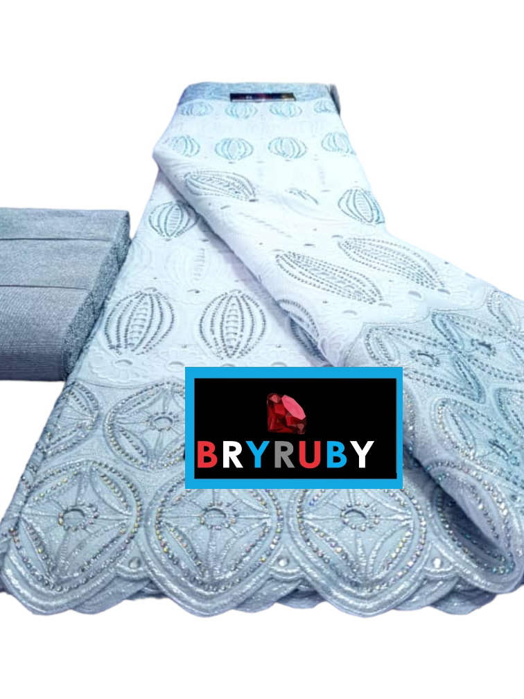 MAYA Tiny Stones Swiss Cotton Lace - White & Silver- SCL01E