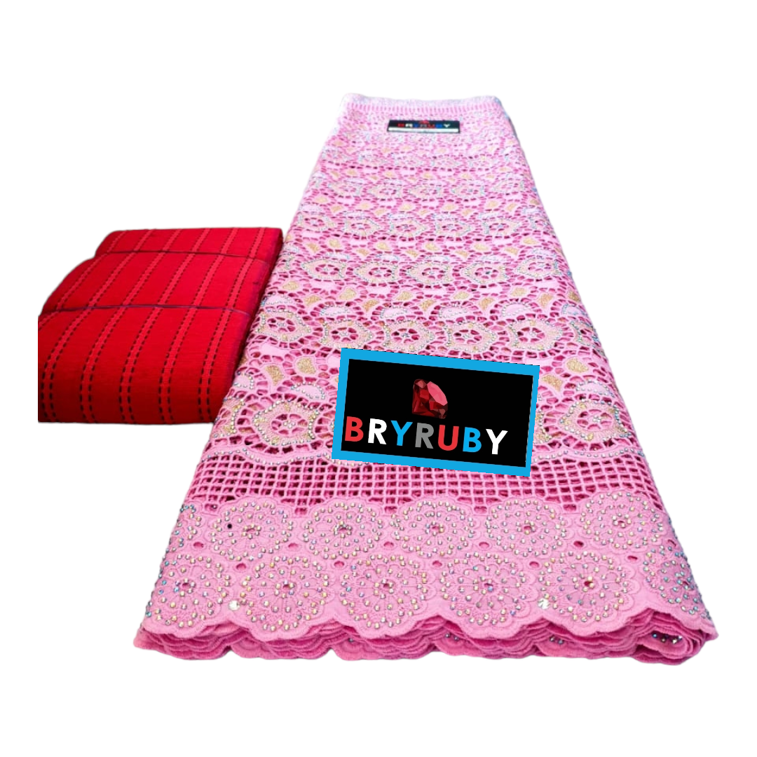 Andrea Swiss Cotton Lace - Pink & Gold - SCL02D