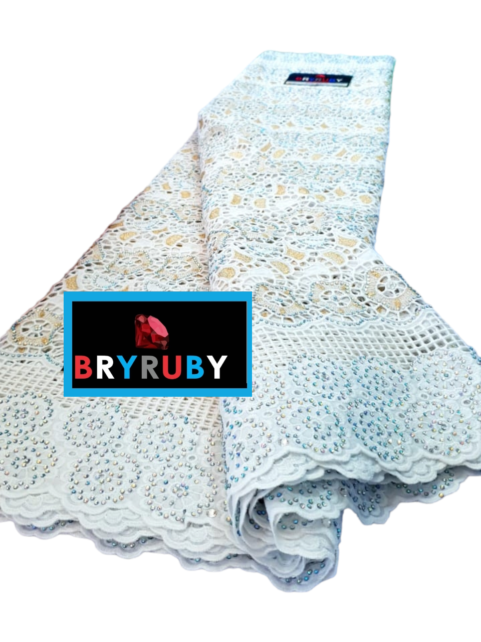 Andrea Swiss Cotton Lace - White & Gold - SCL02B