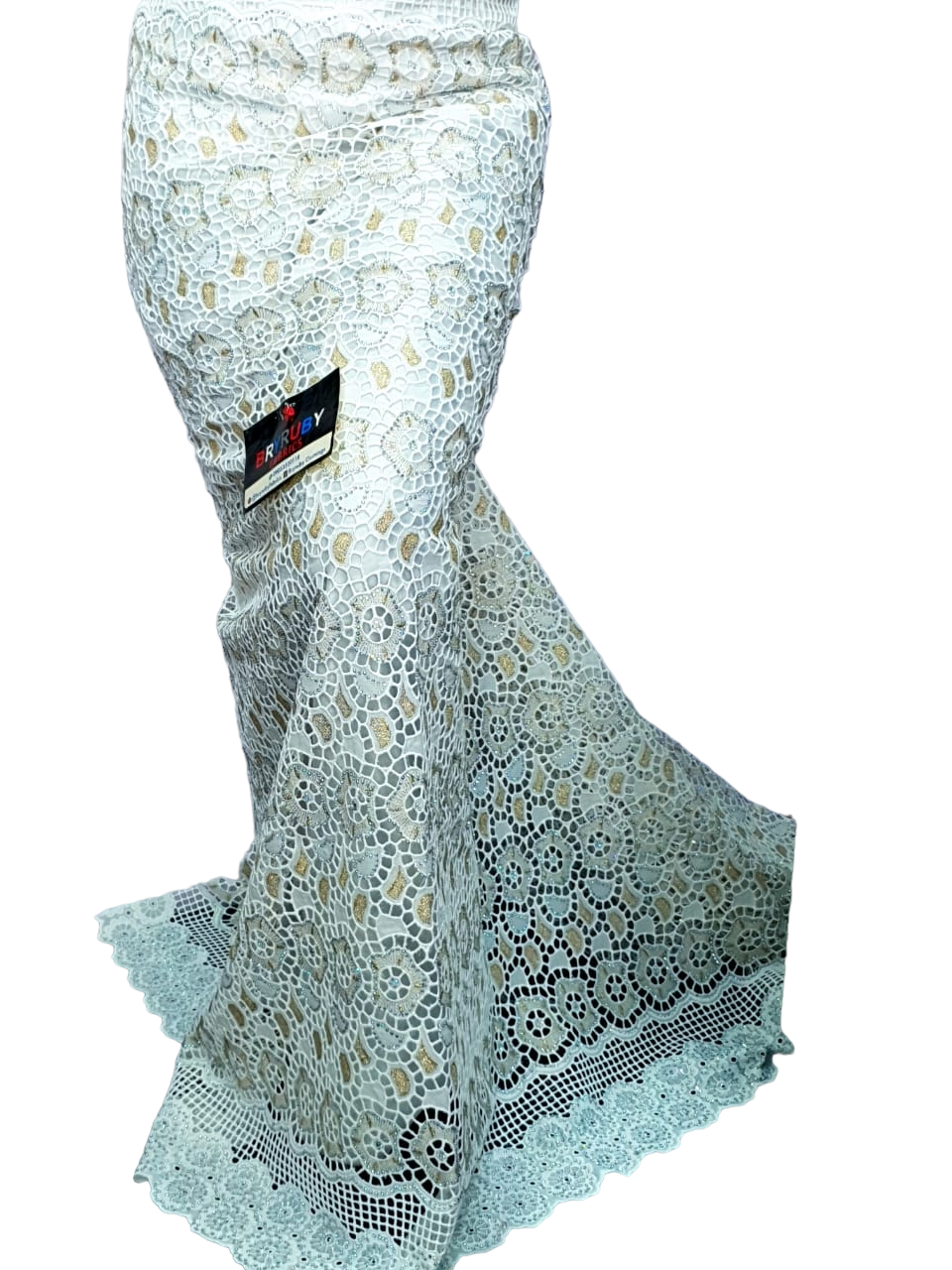 Andrea Swiss Cotton Lace - White & Gold - SCL02B