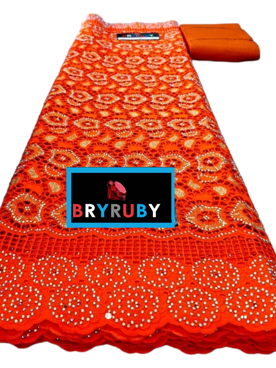 Andrea Swiss Cotton Lace - Orange & Gold - SCL02G