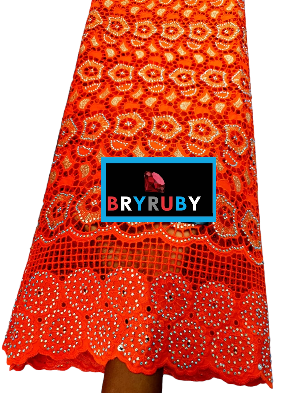 Andrea Swiss Cotton Lace - Orange & Gold - SCL02G