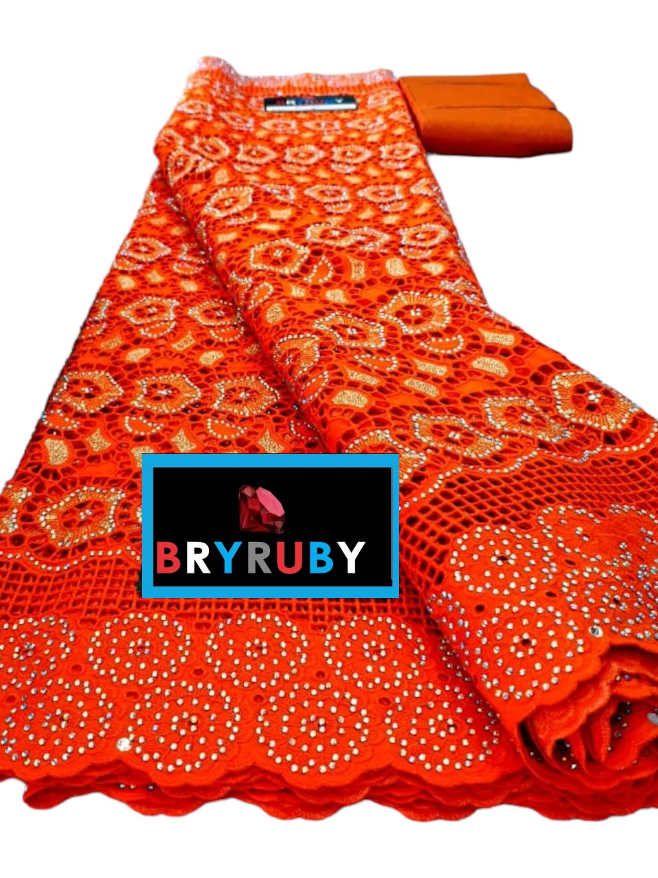 Andrea Swiss Cotton Lace - Orange & Gold - SCL02G