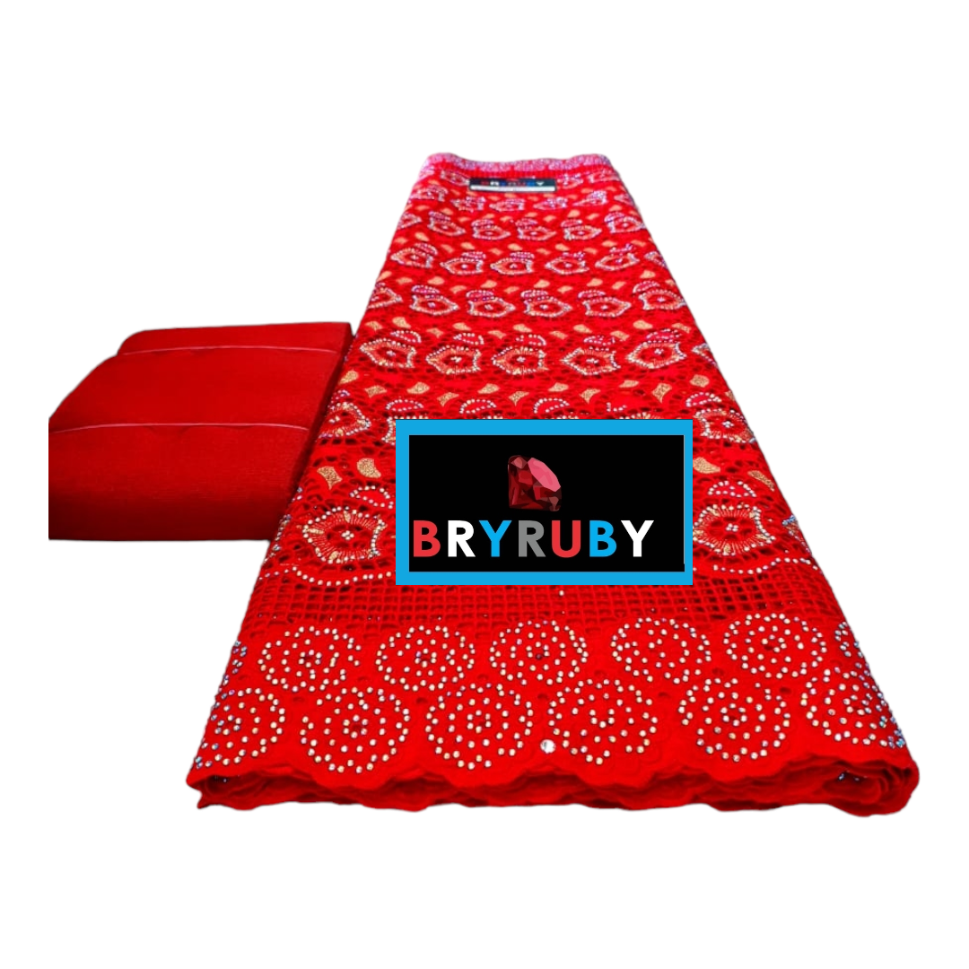 Andrea Swiss Cotton Lace - Red & Gold - SCL02R