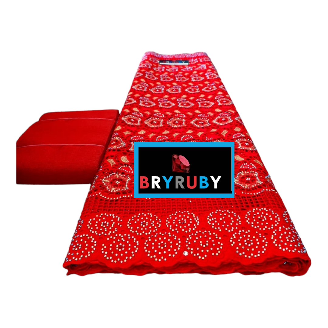 Andrea Swiss Cotton Lace - Red & Gold - SCL02R