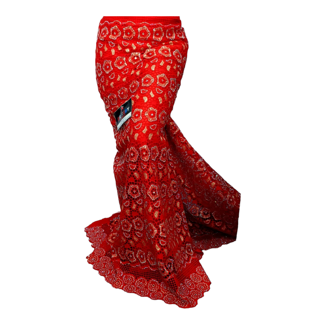 Andrea Swiss Cotton Lace - Red & Gold - SCL02R