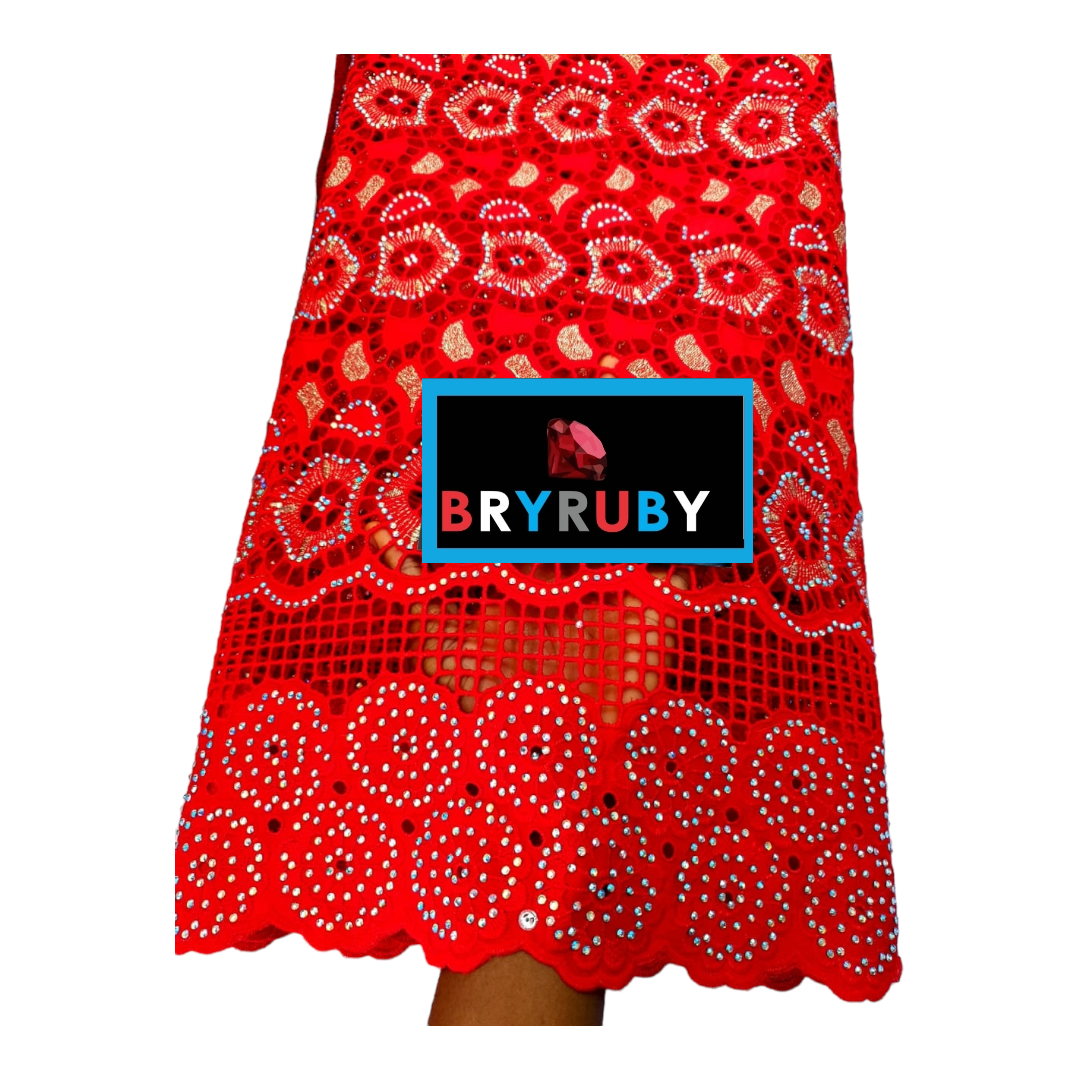 Andrea Swiss Cotton Lace - Red & Gold - SCL02R