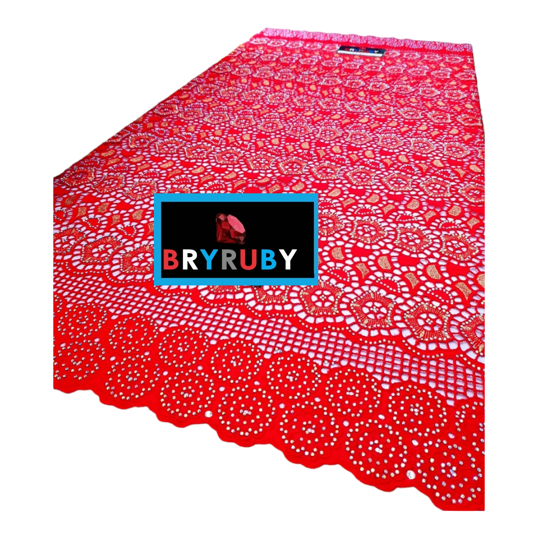 Andrea Swiss Cotton Lace - Red & Gold - SCL02R