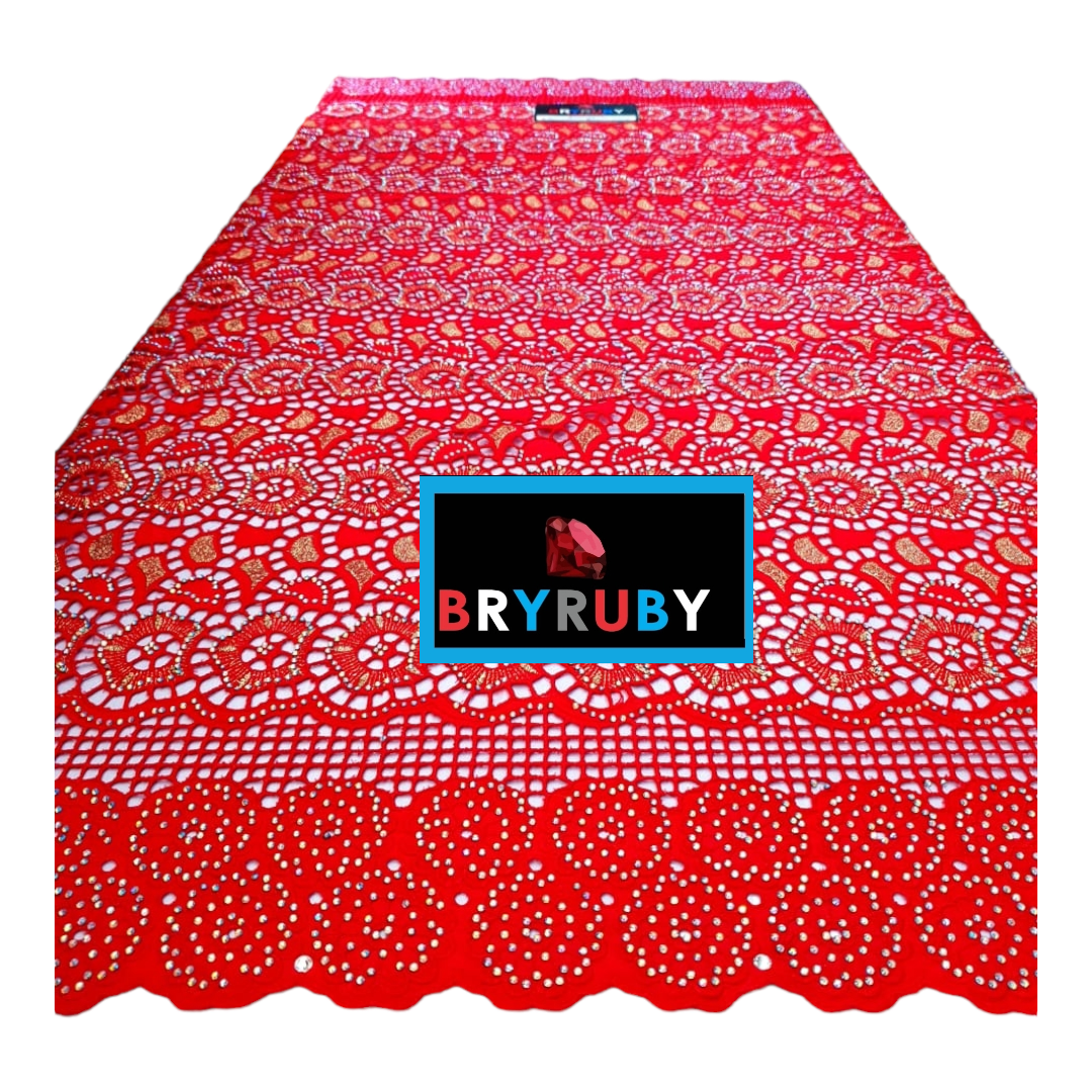 Andrea Swiss Cotton Lace - Red & Gold - SCL02R