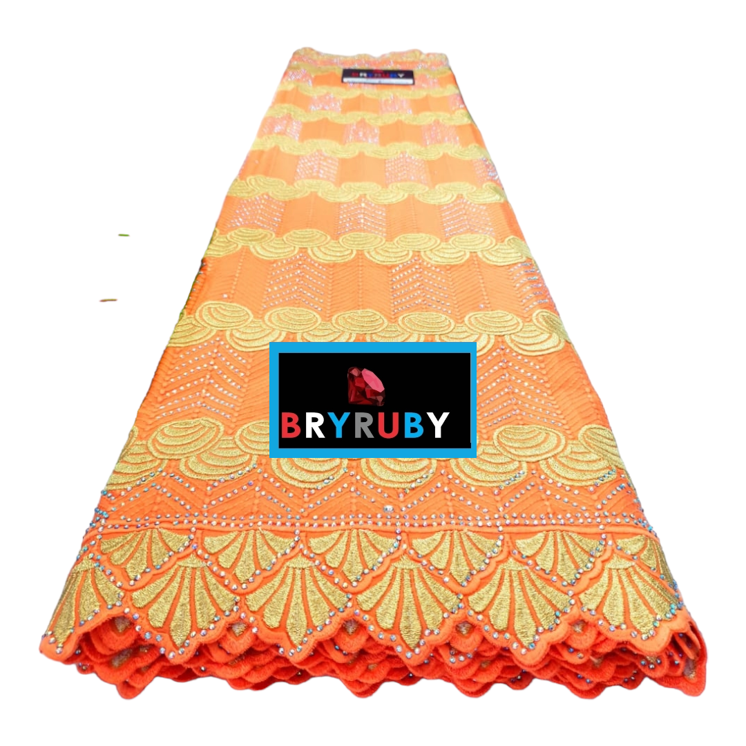 JASMINE SWISS COTTON LACE -STONED PEACH & GOLD - SCL04E