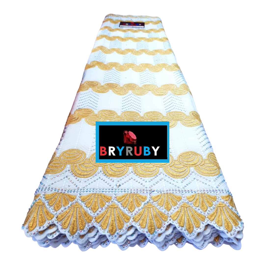 JASMINE SWISS COTTON LACE -STONED White & Gold - SCL04A