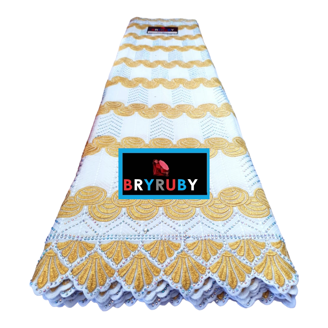 JASMINE SWISS COTTON LACE -STONED White & Gold - SCL04A