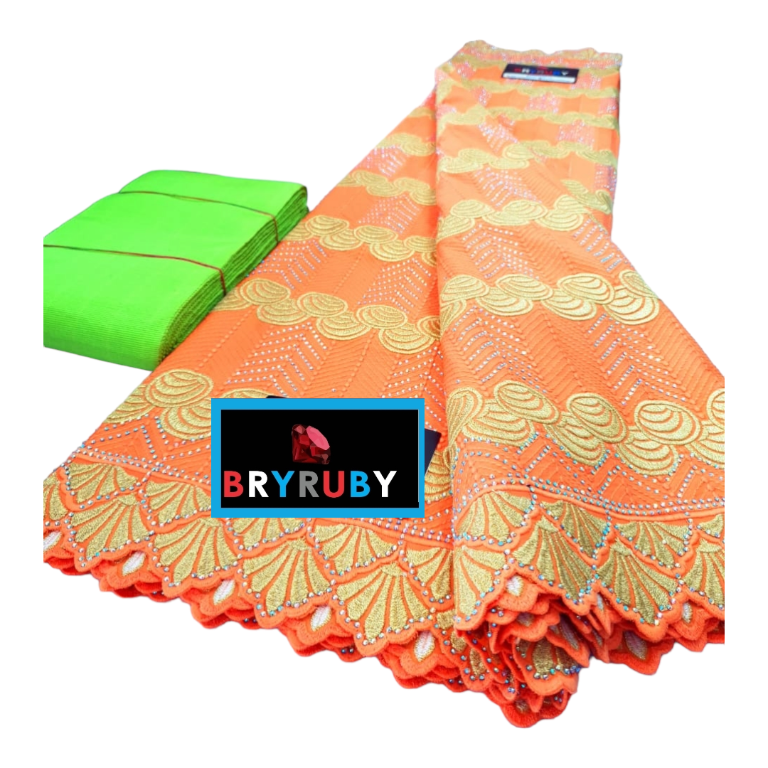 JASMINE SWISS COTTON LACE -STONED PEACH & GOLD - SCL04E