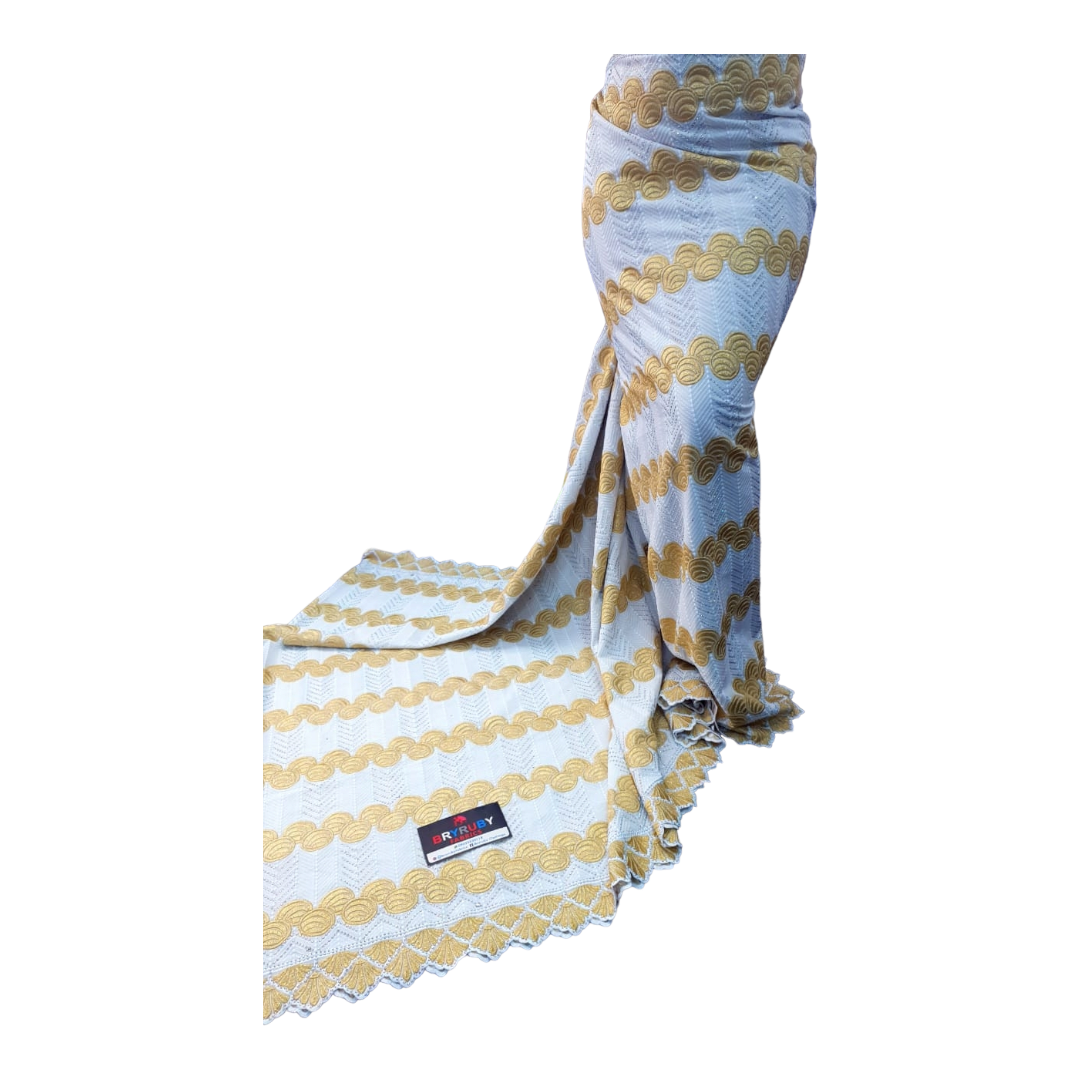 JASMINE SWISS COTTON LACE -STONED White & Gold - SCL04A