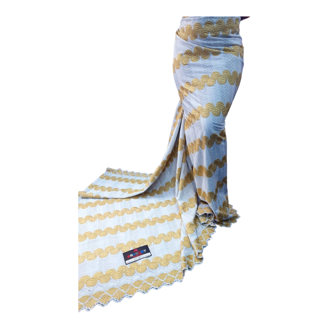 JASMINE SWISS COTTON LACE -STONED White & Gold - SCL04A