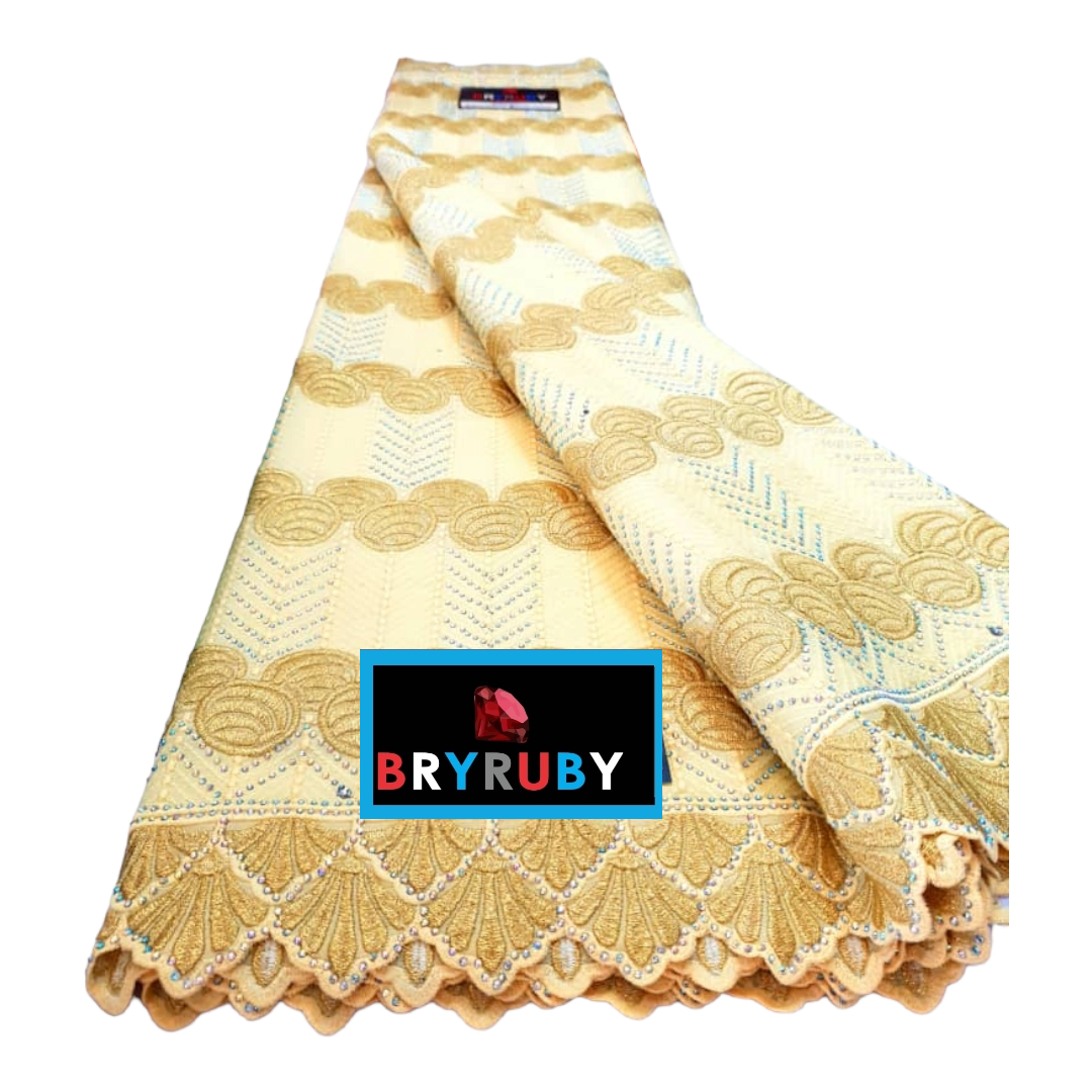 JASMINE SWISS COTTON LACE -STONED CREAM & GOLD - SCL04B