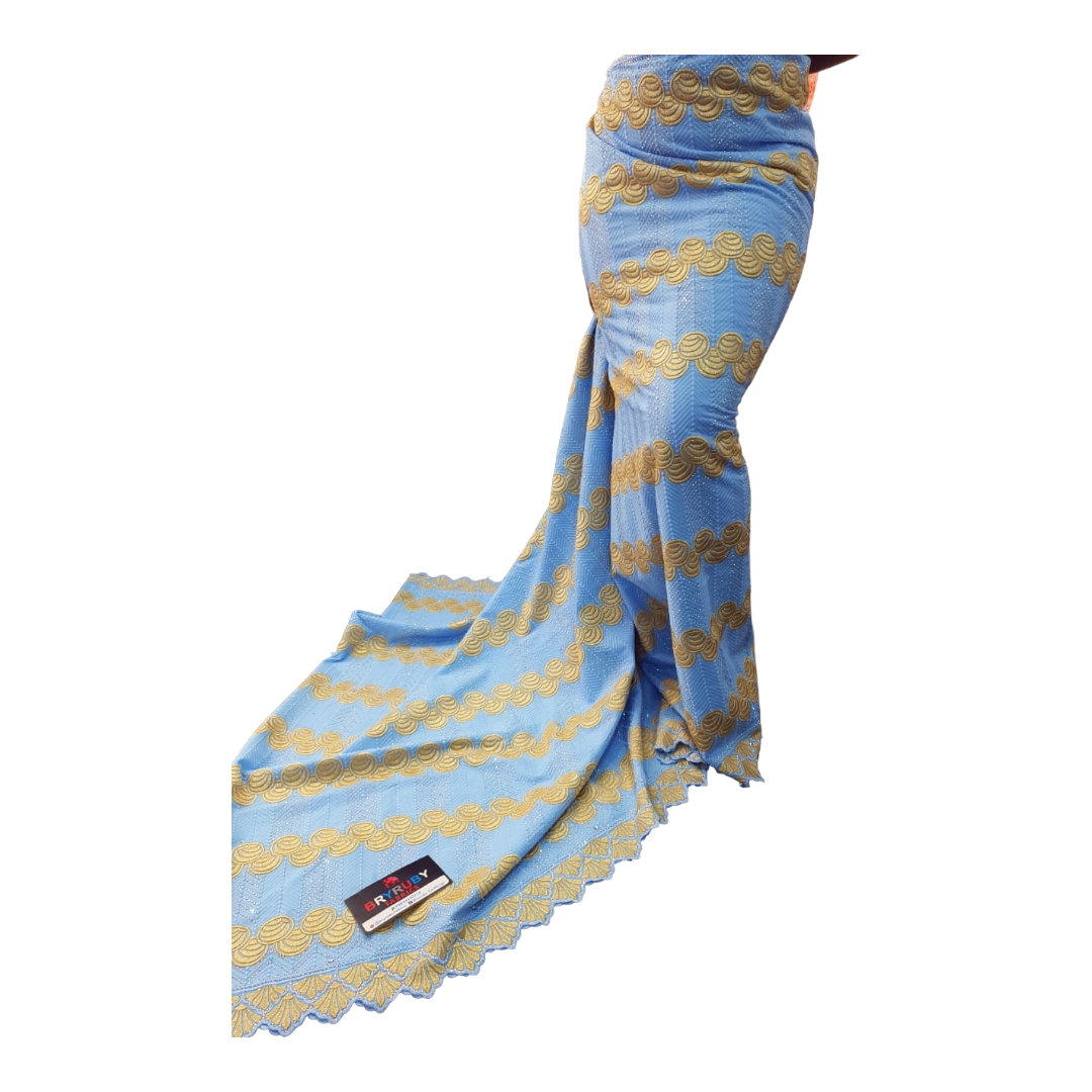 JASMINE SWISS COTTON LACE -STONED BLUE & GOLD - SCL04D