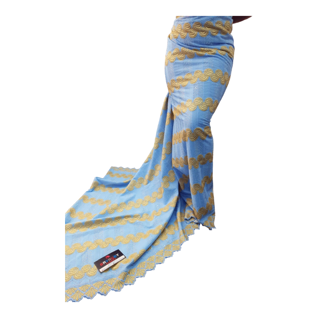 JASMINE SWISS COTTON LACE -STONED BLUE & GOLD - SCL04D