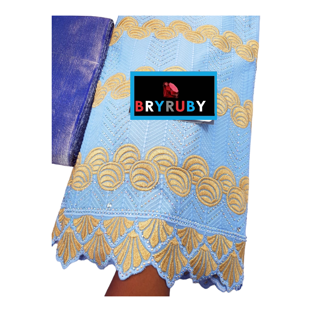 JASMINE SWISS COTTON LACE -STONED BLUE & GOLD - SCL04D