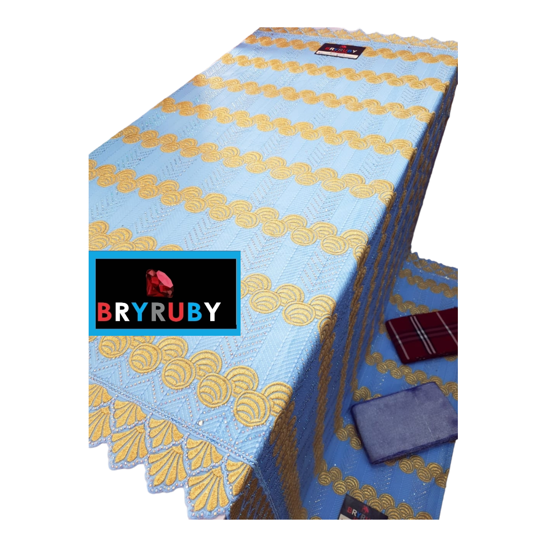 JASMINE SWISS COTTON LACE -STONED BLUE & GOLD - SCL04D