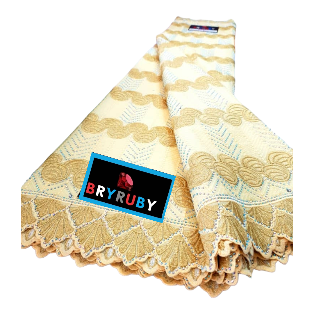 JASMINE SWISS COTTON LACE -STONED CREAM & GOLD - SCL04B