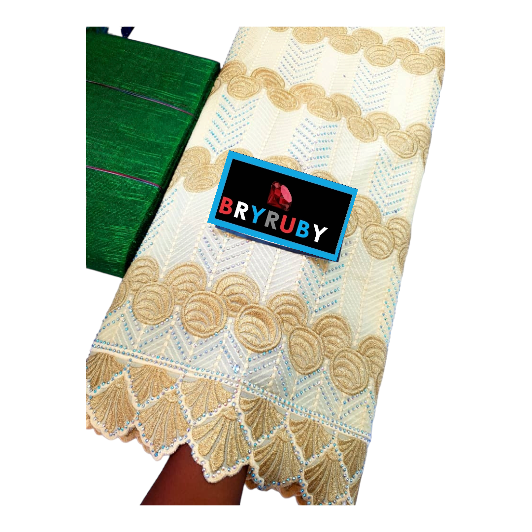 JASMINE SWISS COTTON LACE -STONED CREAM & GOLD - SCL04B
