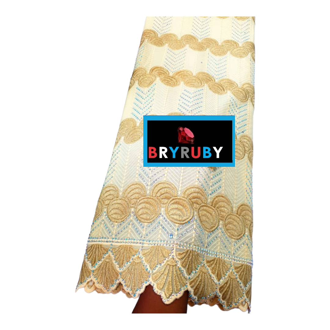 JASMINE SWISS COTTON LACE -STONED CREAM & GOLD - SCL04B