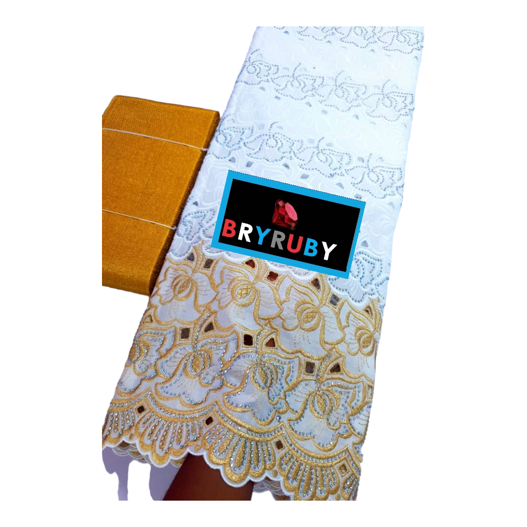 SOFIA SWISS COTTON LACE - White & Gold - SCL05A