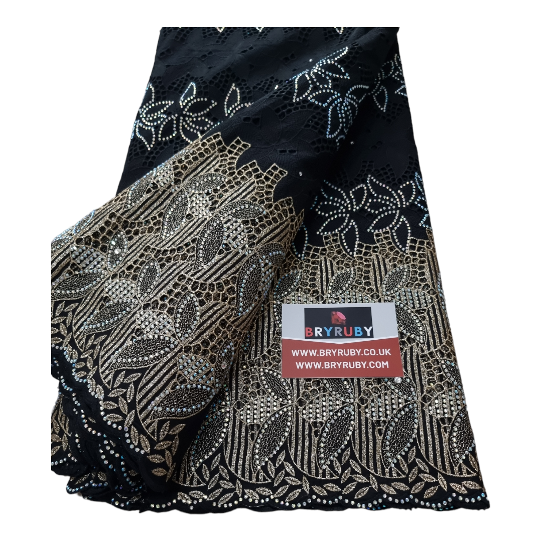 PARIS SWISS COTTON LACE - Black & Gold - SCL08D