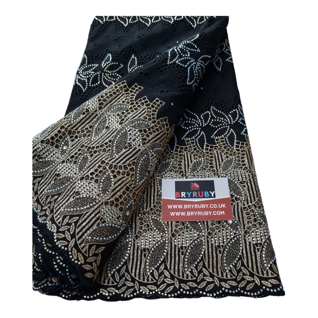 PARIS SWISS COTTON LACE - Black & Gold - SCL08D