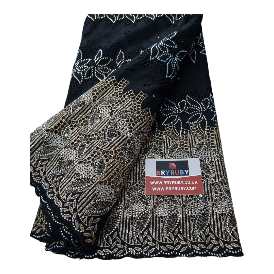 PARIS SWISS COTTON LACE - Black & Gold - SCL08D