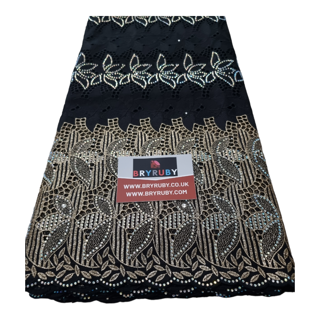 PARIS SWISS COTTON LACE - Black & Gold - SCL08D
