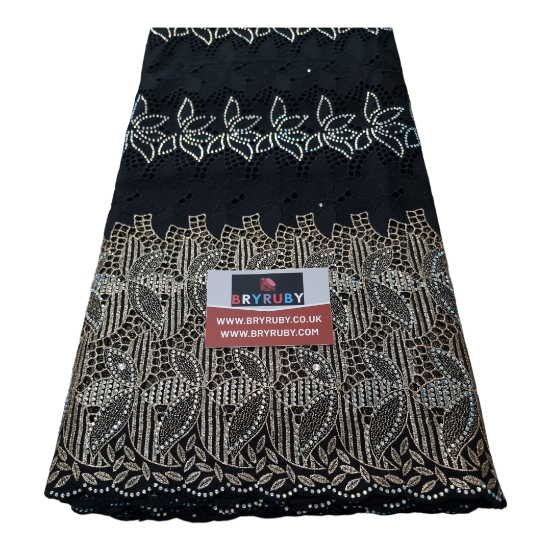 PARIS SWISS COTTON LACE - Black & Gold - SCL08D