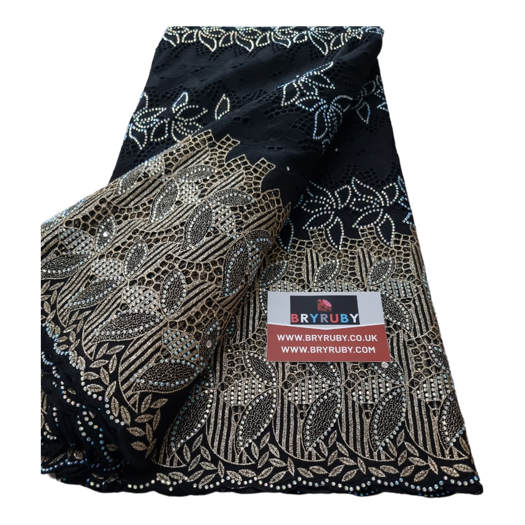 PARIS SWISS COTTON LACE - Black & Gold - SCL08D