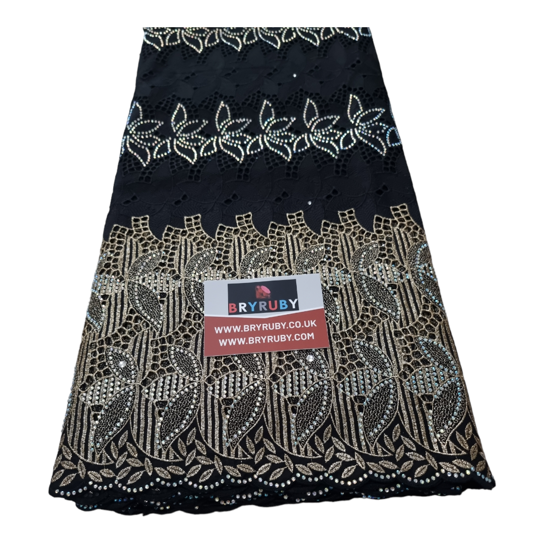 PARIS SWISS COTTON LACE - Black & Gold - SCL08D