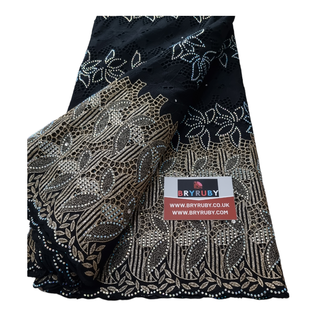 PARIS SWISS COTTON LACE - Black & Gold - SCL08D
