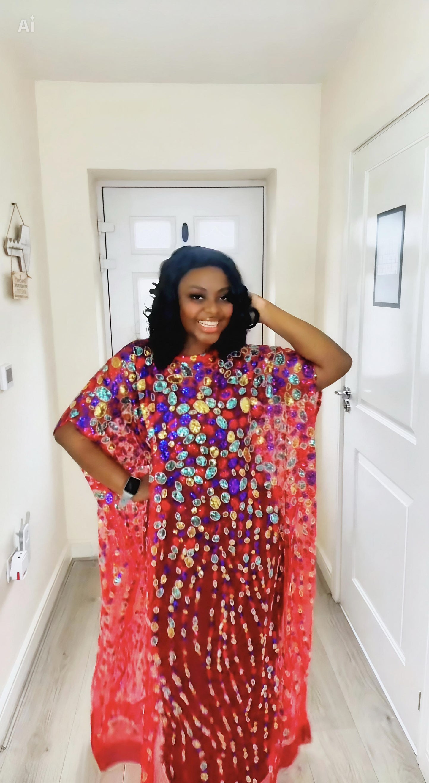 Iremide Red Boubou Lace (Free inner)