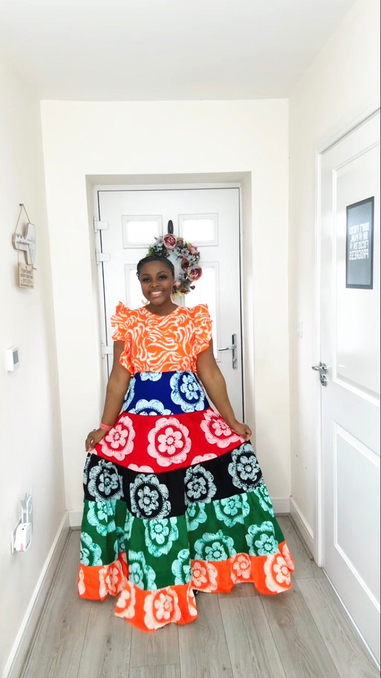 OMOTOKE ORANGE ANKARA MAXI DRESS