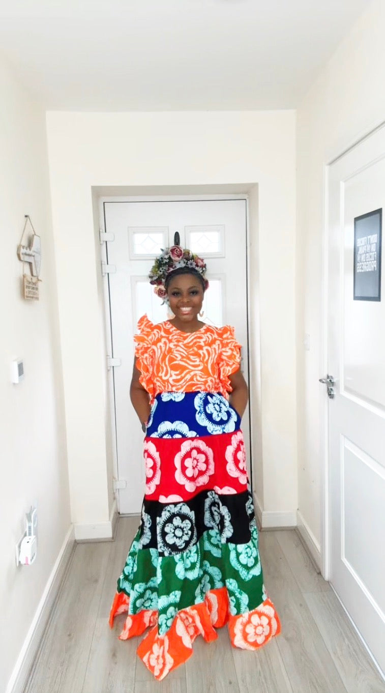 OMOTOKE ORANGE ANKARA MAXI DRESS