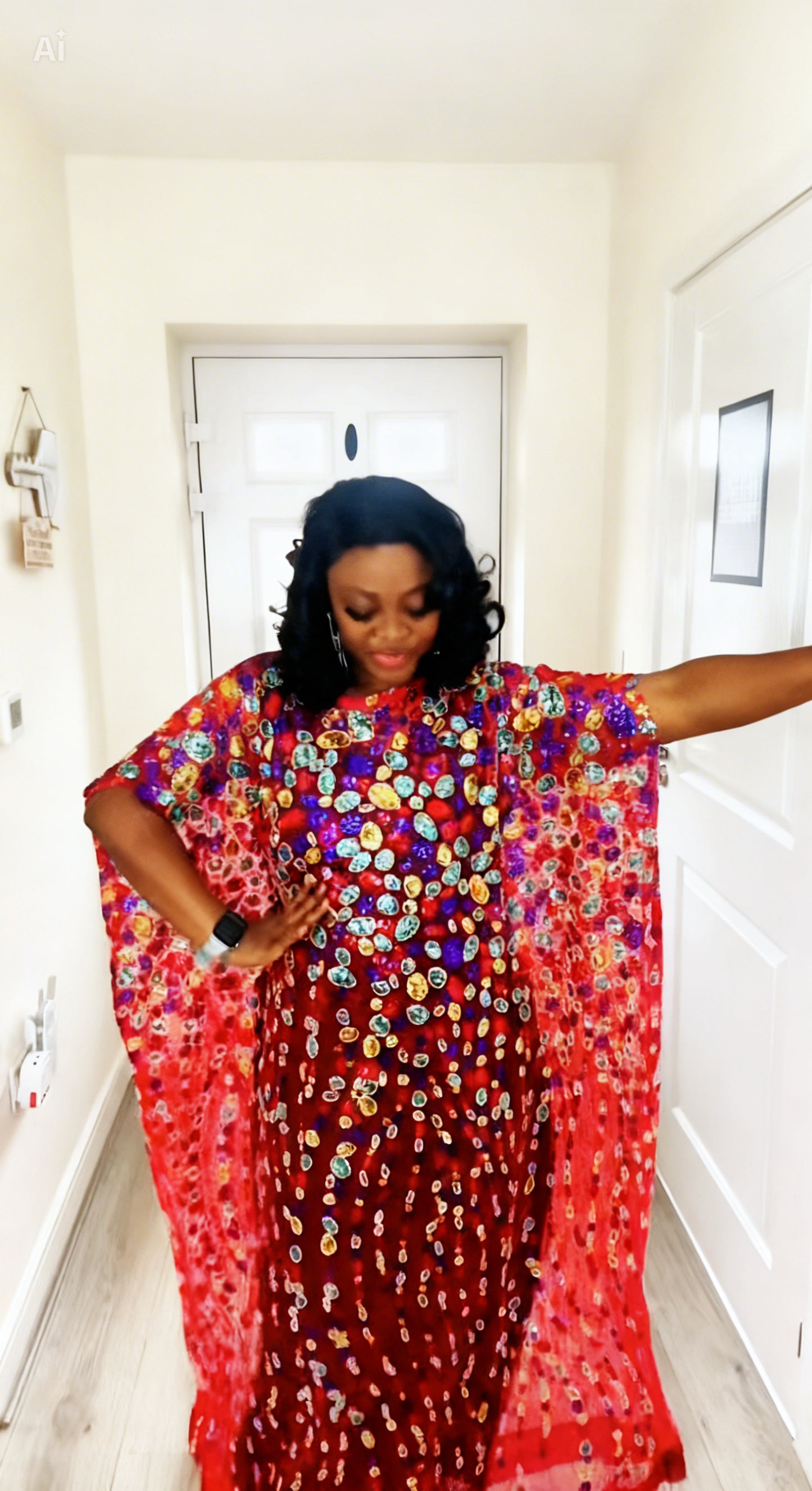 Iremide Red Boubou Lace (Free inner)