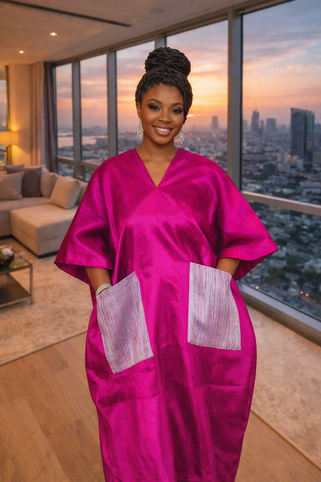 Oluyemisi Fuschia (Lilac Bow) Brocade Boubou