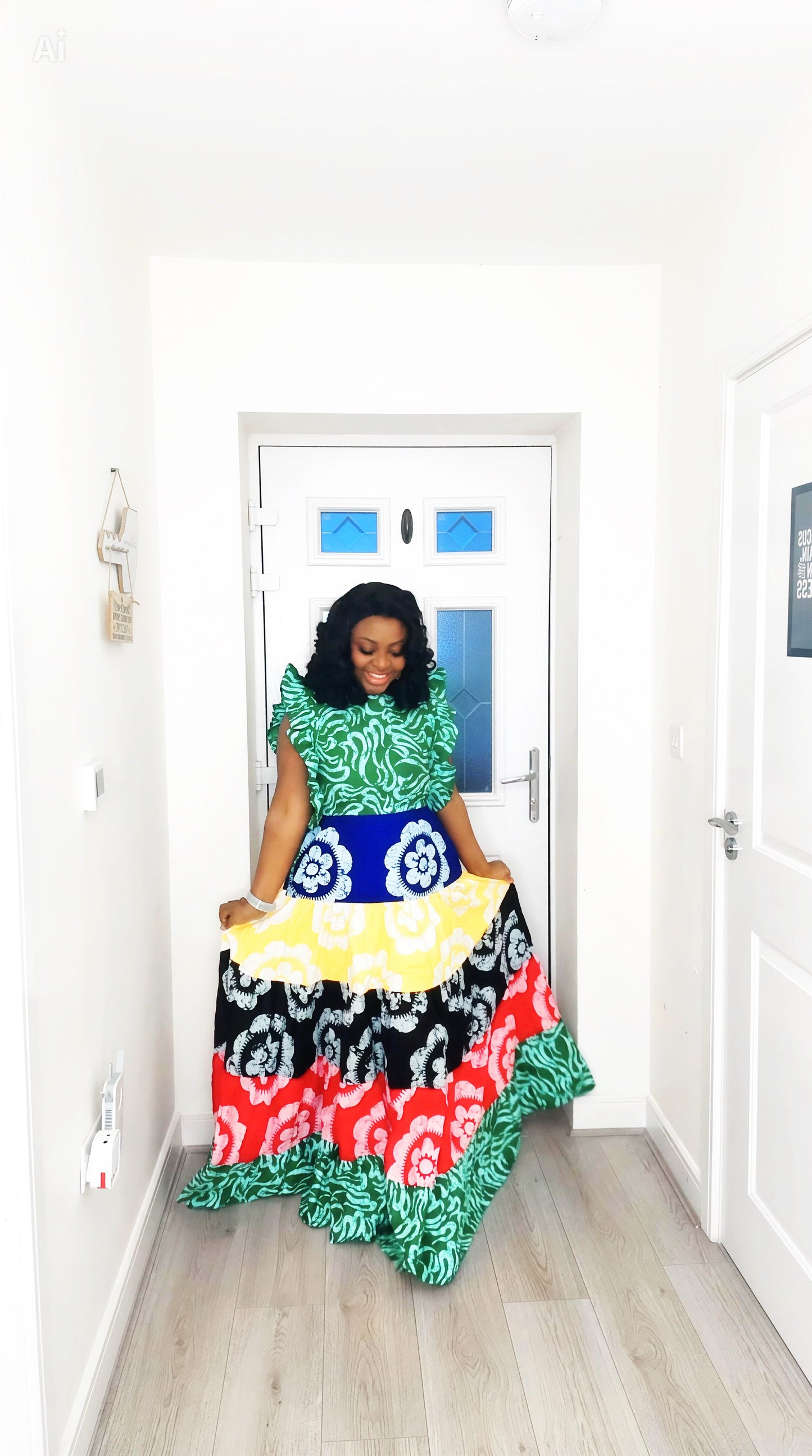 OMOTOKE GREEN ANKARA MAXI DRESS