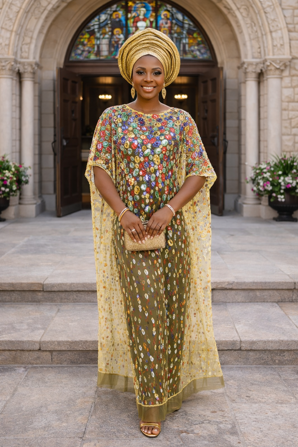 Iremide Yellow Boubou Lace (Free inner)