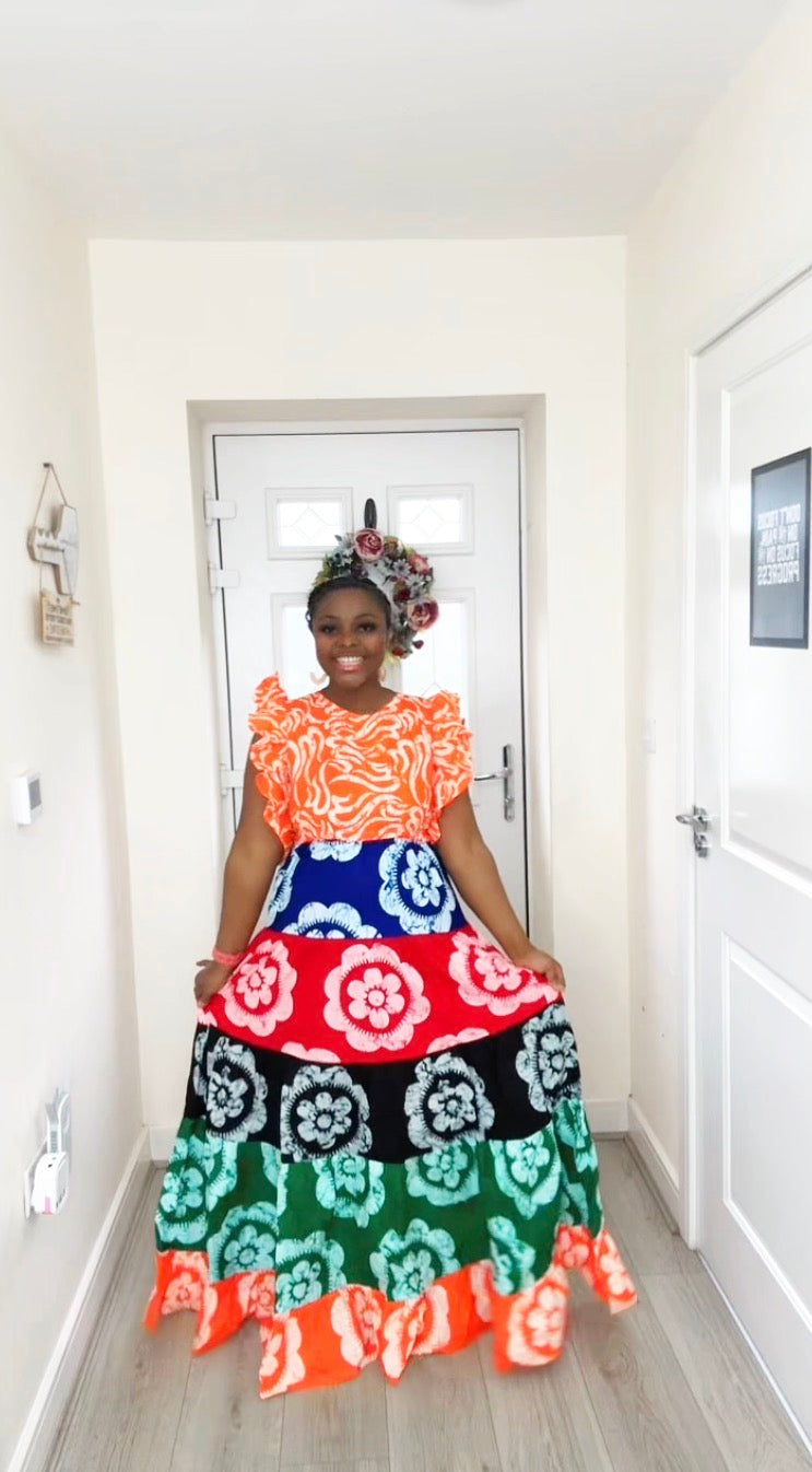 OMOTOKE ORANGE ANKARA MAXI DRESS