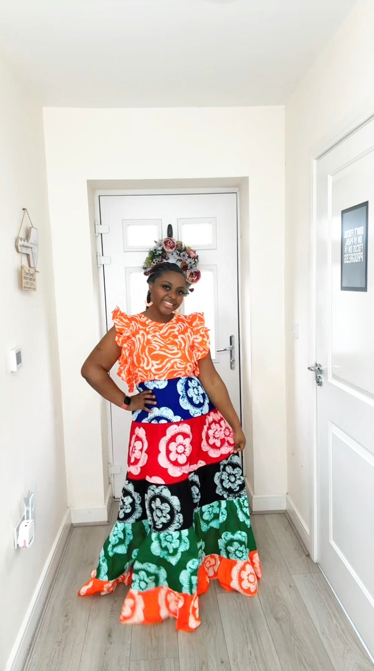 OMOTOKE ORANGE ANKARA MAXI DRESS