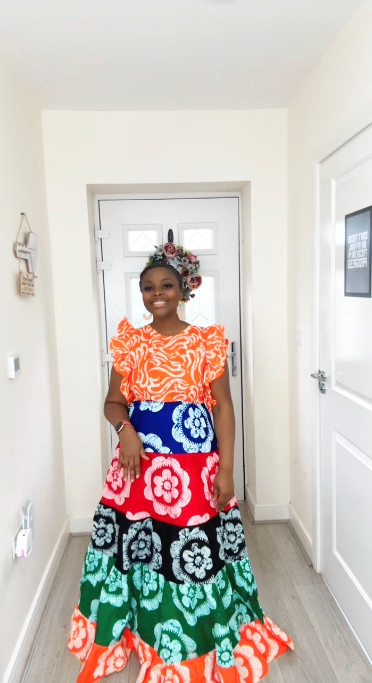 OMOTOKE ORANGE ANKARA MAXI DRESS